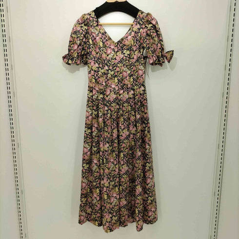 ローラアシュレイ LAURA ASHLEY 花柄 総柄 タック マキシ丈 フレア ワンピース レディース 7AR