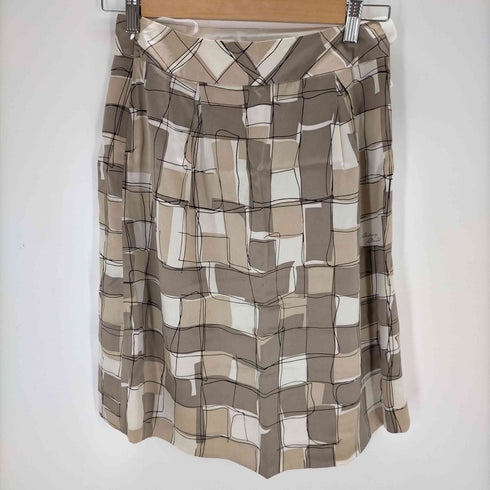 バーバリーブラックレーベル BURBERRY BLACK LABEL フレアスカート ひざ丈 シルク タック レディース DE:36