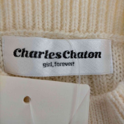 シャルル シャトン charles chaton 21AW カットアウトニットプルオーバー 長袖 ハイネック パールボタン レディース FREE