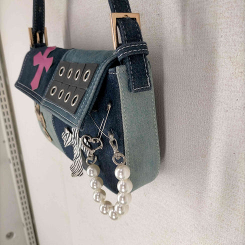 シーイン SHEIN クロスパッチ デニム ハンドバッグ Y2K レディース