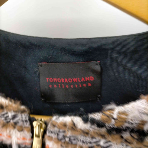 トゥモローランドコレクション TOMORROWLAND collection ツイード切り替えノーカラージップアップジャケット レディース JPN:36