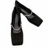 チャールズキース CHARLES & KEITH パンプス ローヒール チャンキーヒール スクエアトゥ パールストラップ付き レディース JPN:23.5