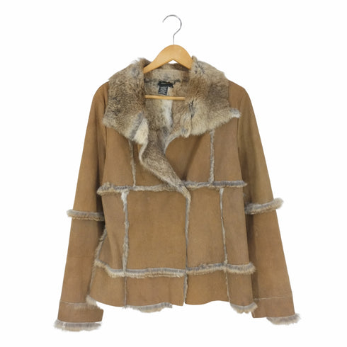 ビーシービージーマックスアズリア BCBGMAXAZRIA 裏地ラビットファー スウェードジャケット レディース import:M