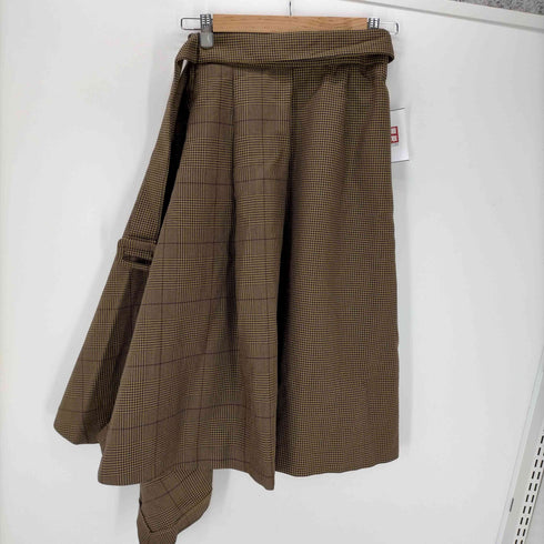 ステュディオス STUDIOUS チェックアシンメトリーパターンスカート フレア ミモレ丈 ベルト付き レディース JPN:0