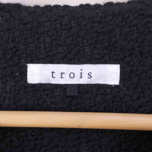 フルギ trois ネイティブ柄ライン 異素材切替 ツイード ノーカラーコート レディース FREE