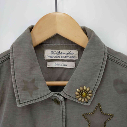 レミレリーフ REMI RELIEF スタッズミリタリーシャツ レディース F