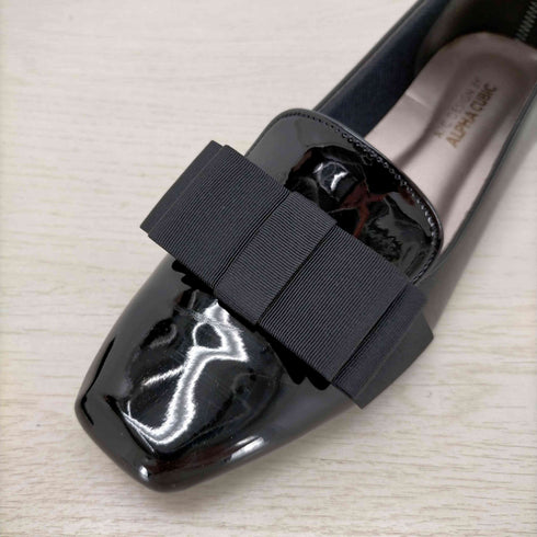 ALPHA CUBIC 23AW 日本製 エナメル調 スクエアトゥ グログラン リボン パンプス レディース JPN:24