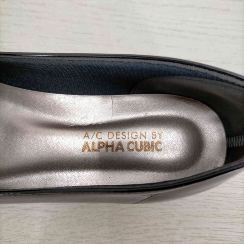 ALPHA CUBIC 23AW 日本製 エナメル調 スクエアトゥ グログラン リボン パンプス レディース JPN:24