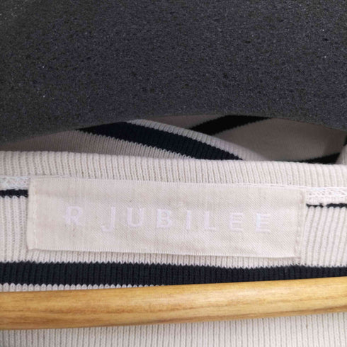 アールジュビリー R JUBILEE ボタンスリーブ ボーダーカットソー ボートネック プルオーバー オーバーサイズ レディース FREE