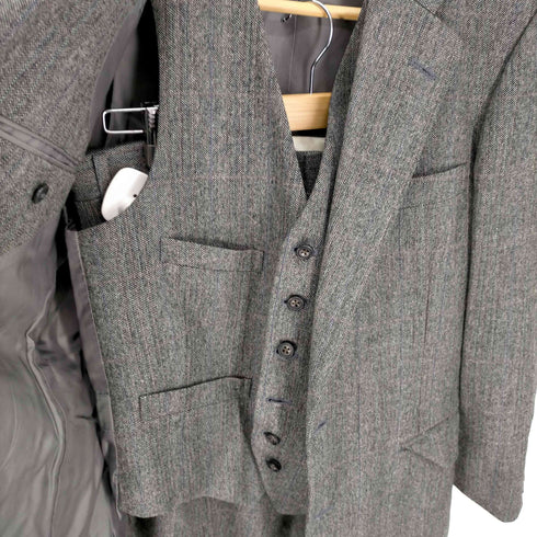 バーバリーズ BURBERRY’S 2B テーラード ジャケット 切替ベスト ノータック スラックス パンツ 3ピース セットアップ メンズ