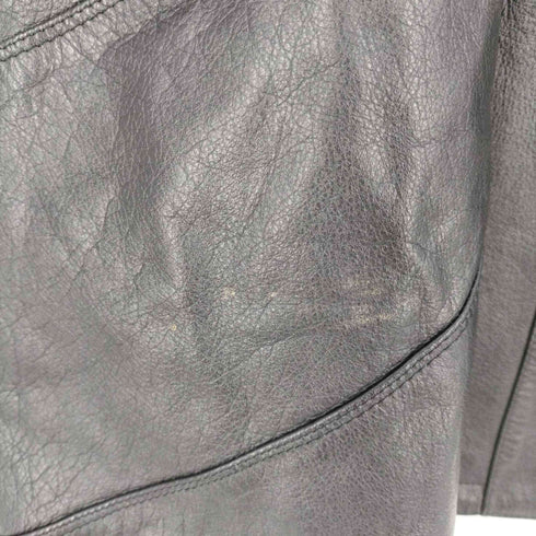 MYLENE LEATHER 襟ファー 肩パッド デザインステッチ カウレザーコート レディース FREE