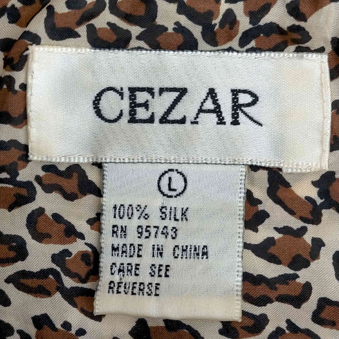 CEZAR シルク100 フラップポケット レオパード オープンカラーシャツ レディース import:L