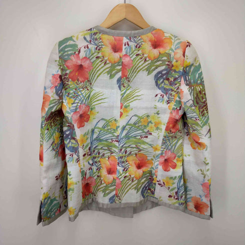 アルマーニコレツィオーニ ARMANI COLLEZIONI リネン混花柄ノーカラージャケット レディース 40