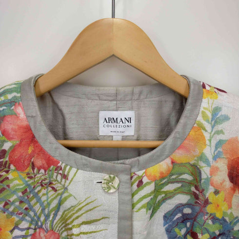 アルマーニコレツィオーニ ARMANI COLLEZIONI リネン混花柄ノーカラージャケット レディース 40