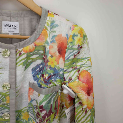 アルマーニコレツィオーニ ARMANI COLLEZIONI リネン混花柄ノーカラージャケット レディース 40