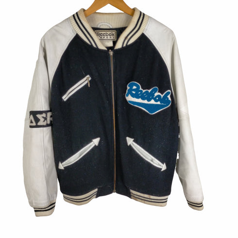 リーボック Reebok REEBOK SPORTS 袖レザー ワッペン付 スタジャン バーシティジャケット メンズ JPN:S