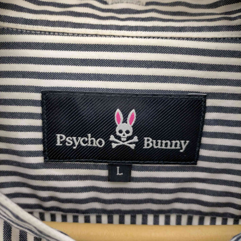 サイコバニー Psycho Bunny ロゴ 刺繍 ストライプ ボタンダウン バンドカラー L/S シャツ メンズ import:L