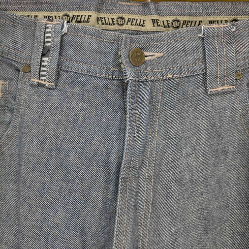 ペレペレ pelle pelle ダブルニー ロゴ刺繍ワイドデニムパンツ メンズ 38