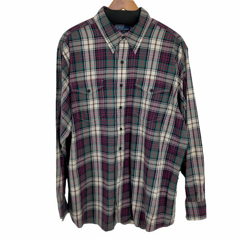 ポロバイラルフローレン Polo by RALPH LAUREN 90-00s ポニー無し WOODSMAN WORKSHIRT フラップポケットL/Sチェックシャツ メンズ import:L
