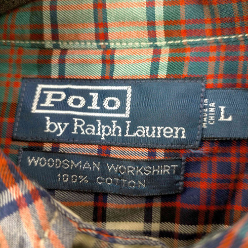ポロバイラルフローレン Polo by RALPH LAUREN 90-00s ポニー無し WOODSMAN WORKSHIRT フラップポケットL/Sチェックシャツ メンズ import:L