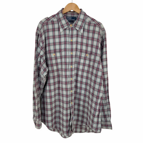 ポロバイラルフローレン Polo by RALPH LAUREN 90-00s ポニー無し 猫目ボタン フロントポケットチェックL/Sシャツ メンズ import:XL