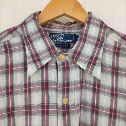 ポロバイラルフローレン Polo by RALPH LAUREN 90-00s ポニー無し 猫目ボタン フロントポケットチェックL/Sシャツ メンズ import:XL