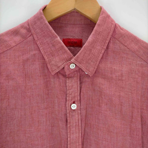 イザイア ISAIA イタリア製 エルボーパッチチェック リネンシャツ メンズ 39