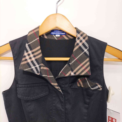 バーバリーブルーレーベル BURBERRY BLUE LABEL 襟チェック切替 ノースリーブシャツワンピース レディース JPN:36