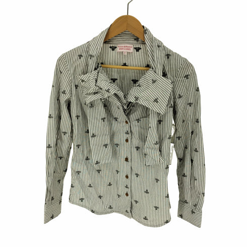 ヴィヴィアンウエストウッドレッドレーベル Vivienne Westwood RED LABEL オーブ総柄 ストライプ リボンシャツ レディース JPN:2
