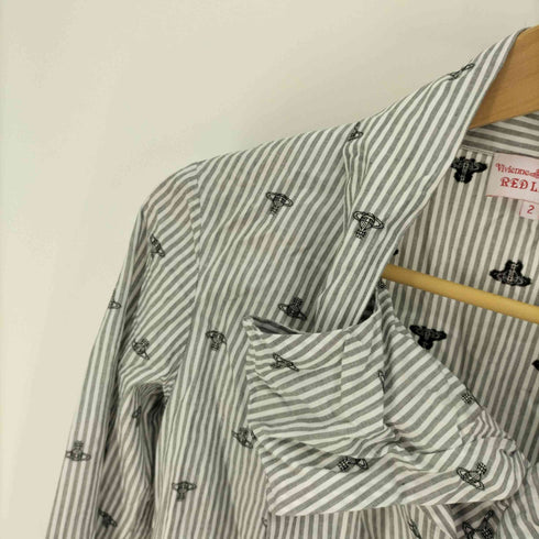 ヴィヴィアンウエストウッドレッドレーベル Vivienne Westwood RED LABEL オーブ総柄 ストライプ リボンシャツ レディース JPN:2