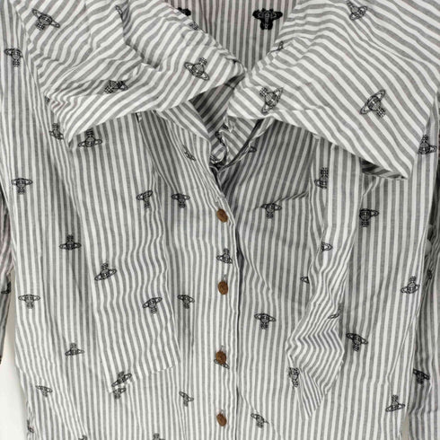 ヴィヴィアンウエストウッドレッドレーベル Vivienne Westwood RED LABEL オーブ総柄 ストライプ リボンシャツ レディース JPN:2