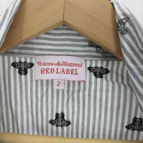 ヴィヴィアンウエストウッドレッドレーベル Vivienne Westwood RED LABEL オーブ総柄 ストライプ リボンシャツ レディース JPN:2