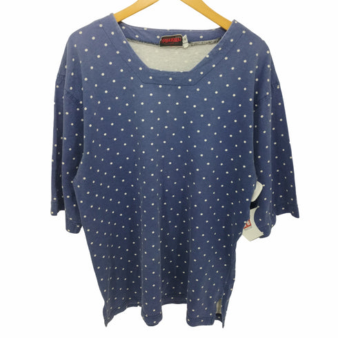 80~90s ドット柄襟デザインTシャツ シングルステッチ サイドスリット メンズ import:S