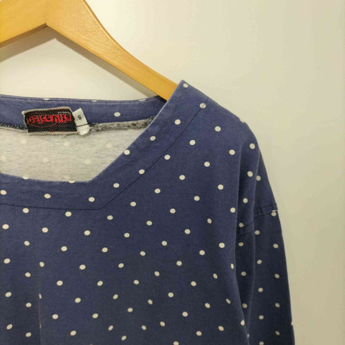 80~90s ドット柄襟デザインTシャツ シングルステッチ サイドスリット メンズ import:S