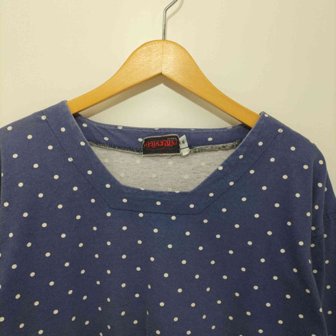 80~90s ドット柄襟デザインTシャツ シングルステッチ サイドスリット メンズ import:S