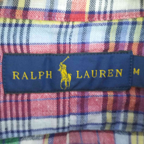 ラルフローレン RALPH LAUREN ボニー刺繍 マルチカラー チェック ボタンダウンリネンシャツ メンズ import:M