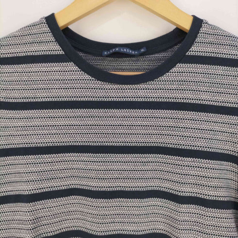 ラルフローレン RALPH LAUREN 総柄 ボーダー フレンチスリーブ クルーネックコットンTシャツ レディース import:XL