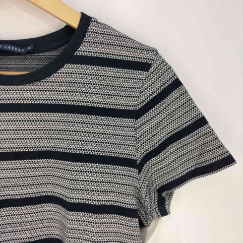 ラルフローレン RALPH LAUREN 総柄 ボーダー フレンチスリーブ クルーネックコットンTシャツ レディース import:XL