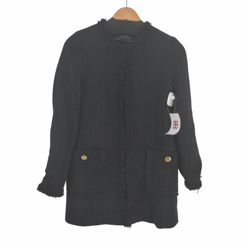 ザラ ZARA 金ボタン ノーカラーツイードジャケット レディース JPN:XS