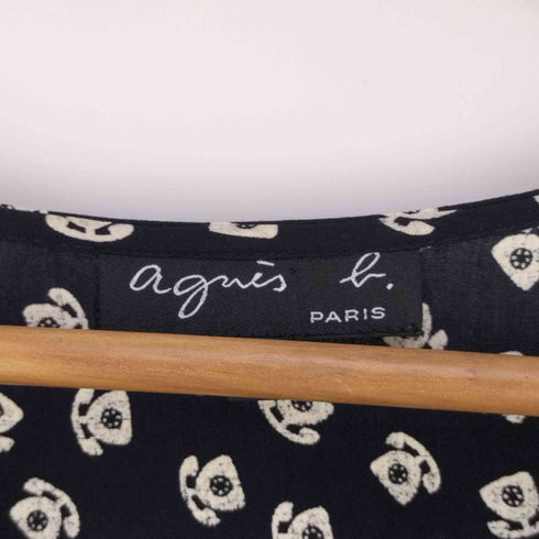 アニエスベー agnes b. PARIS 受話器柄 フレンチスリーブ レーヨンワンピース レディース FR:36