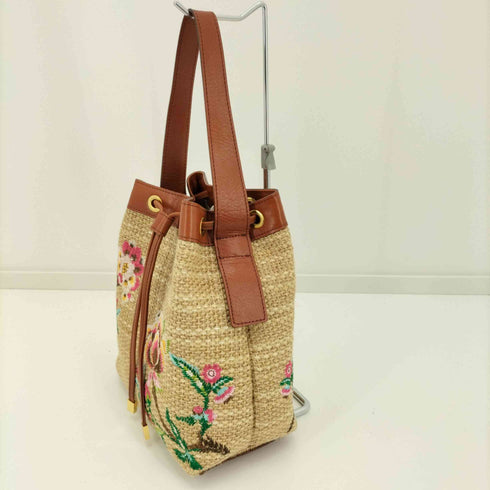 エポカ Epoca 花刺繍麦わら巾着バッグ レディース