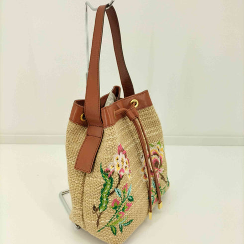エポカ Epoca 花刺繍麦わら巾着バッグ レディース