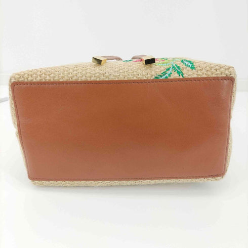 エポカ Epoca 花刺繍麦わら巾着バッグ レディース