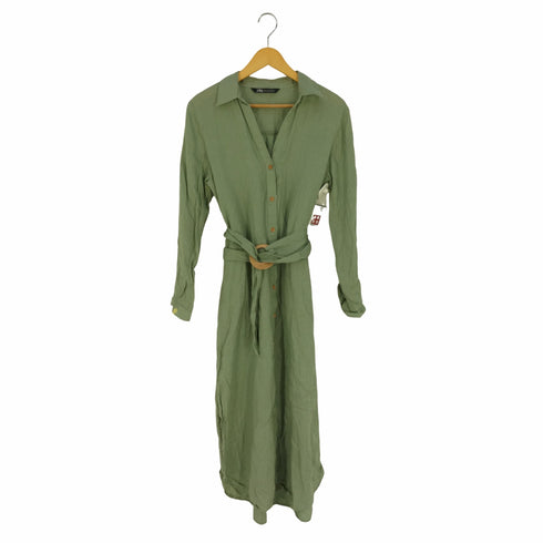 ザラ ZARA ウエストベルト スキッパーリネンシャツワンピース レディース import:M