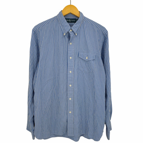ラルフローレン RALPH LAUREN ポニー無し ワンポケット オーバーサイズ ストライプボタンダウンシャツ メンズ import:L