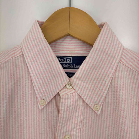 ポロバイラルフローレン Polo by RALPH LAUREN 90s マレーシア製 The Big Oxford 裾ポニー刺繍 ストライプ オックスフォードボタンダウンシャツ メンズ S