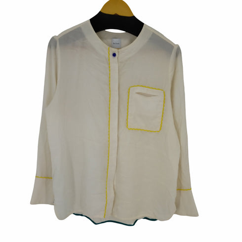 ポールスミス Paul Smith ノーカラーシャツ ワンポケット 花ステッチ レディース