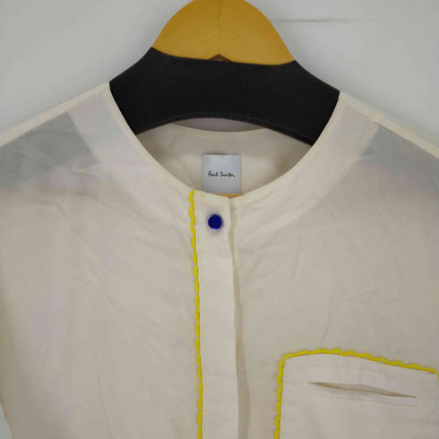 ポールスミス Paul Smith ノーカラーシャツ ワンポケット 花ステッチ レディース