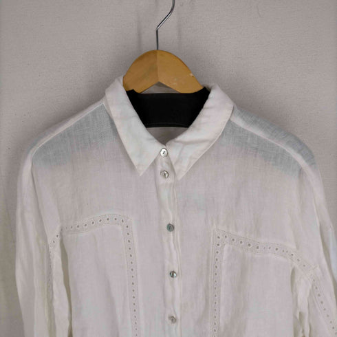 ザラ ZARA OVERSIZED LACE INSERT LINEN SHIRT レディース JPN:L