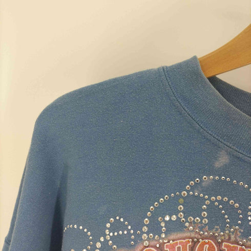 90-00S Hanes ボディ 2枚タグ ラインストーン ROUGH RIDERS プリント スウェット メンズ import:XL